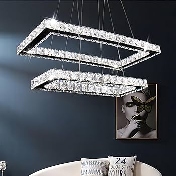 Finktonglan Modern Chandelier, Rectangular 2 Rings Crystal